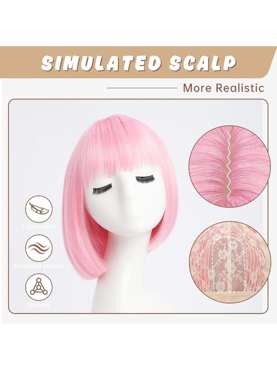 Women Pink Heat Resistant Synthetic Straight Ombre Bob Wig Bangs 10 Inch main image 5